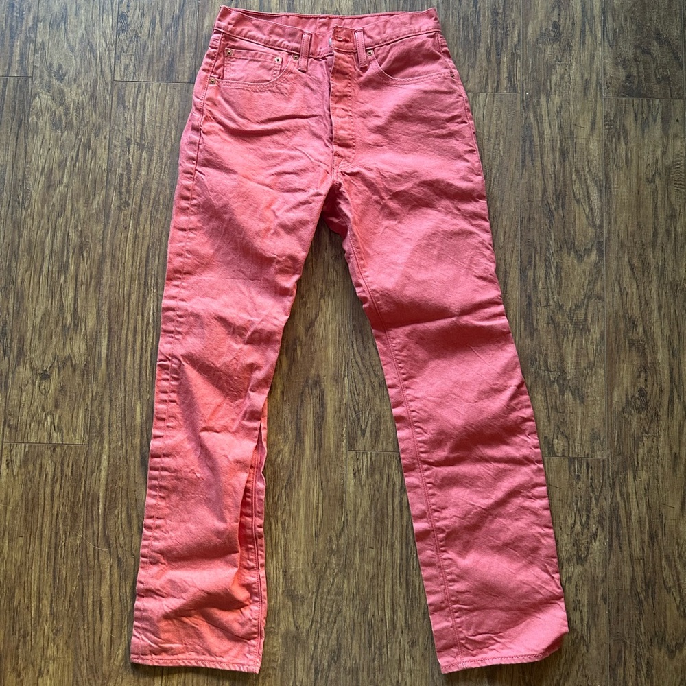 Levis 501 Jeans Mens 32x34 Salmon Pink Denim Button Fly White Buttons Red Tab